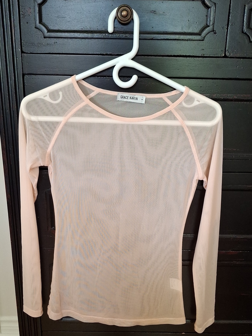 NWOT Grace Karin Sheer Long Sleeve Mesh Top in Light Pink